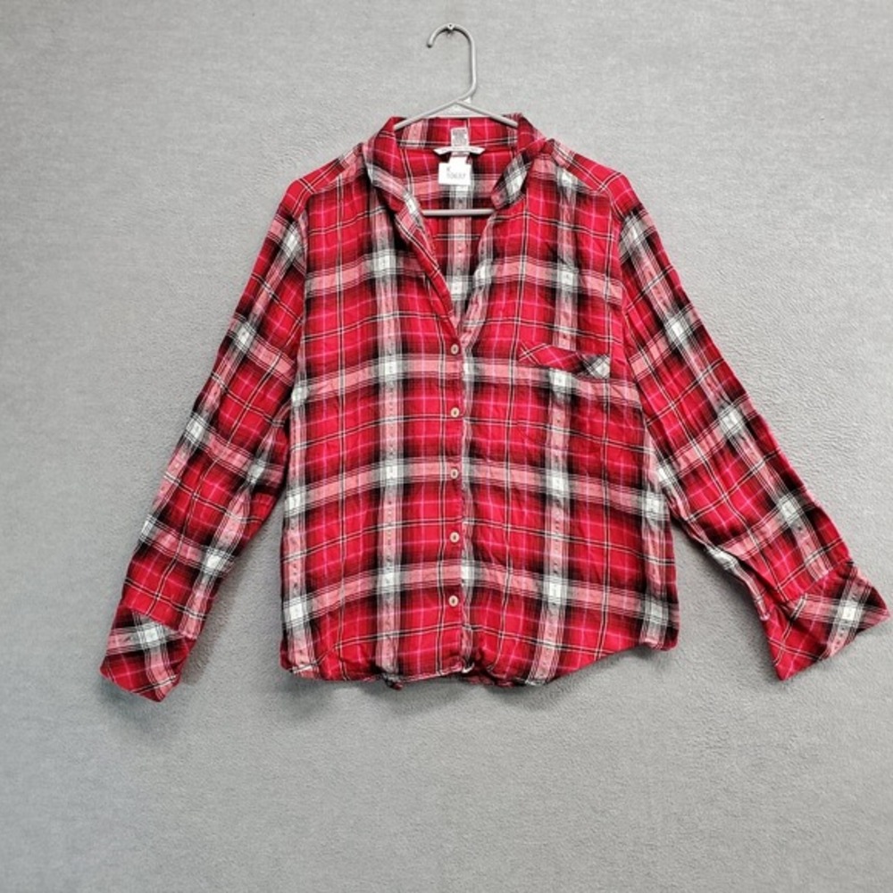 Victorias Secret Women Sleepwear Large Red Plaid Flannel Pajama Shirt‎